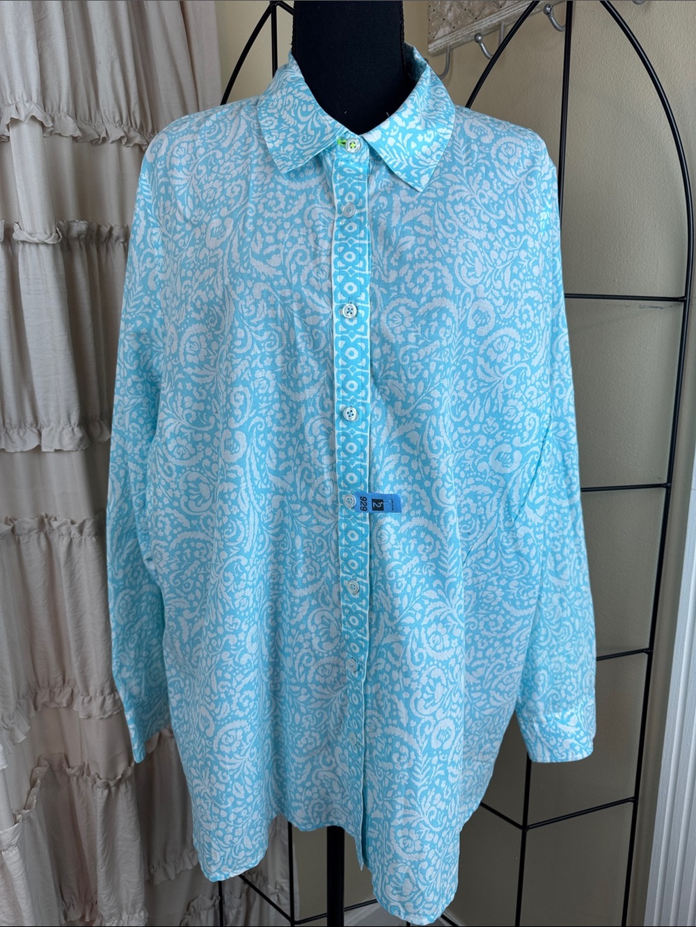 Talbots Light Blue Paisley Button-Down Shirt 100% Cotton Size 3x Petite EUC